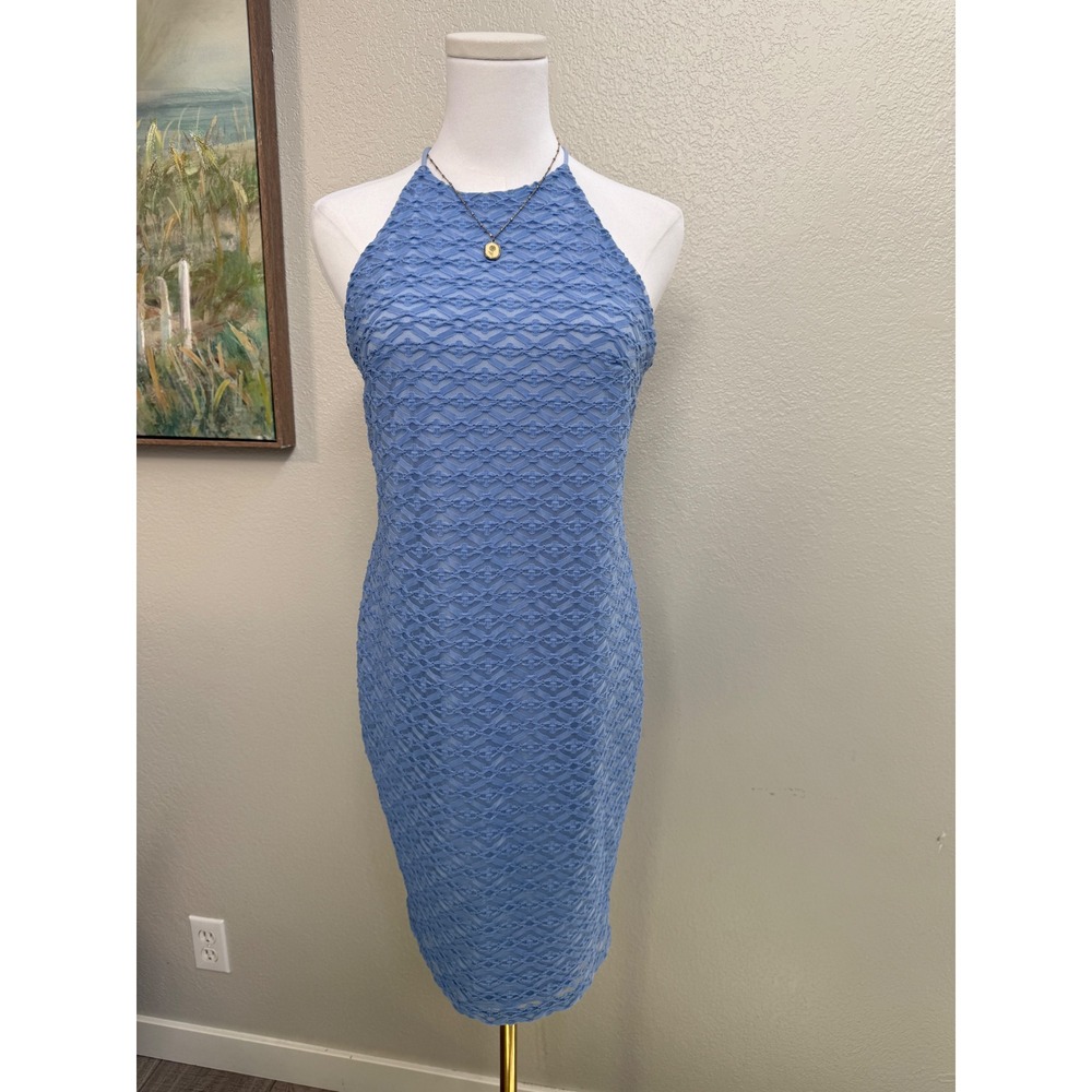 Miss Selfridge Blue Halter Bodycon Midi Dress Open Back Lace Dress‎